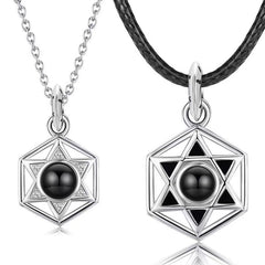 Personalisierte Foto Projektion Hexagramm Paar Kette