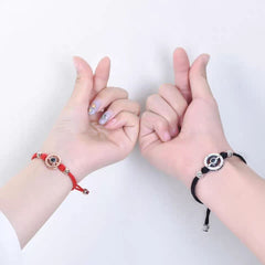 925 Silber Personalisierte Paar Armbänder mit Bild im Stein - Kreis mit Gravur 'LOVE', Romantisches Geschenk für Paare & Freunde