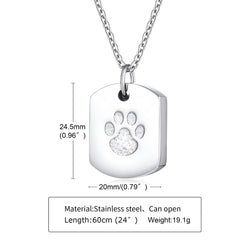 Personalisierte Edelstahl-Urnenkette – Gravierbarer Dog Tag mit Pfotenabdruck