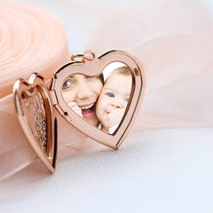 Personalisierte Foto Medaillon Kette mit Bilder &Text – Retro Herz Anhänger mit Blumen Zweige Gravur, Schmuck Geschenke für Frauen