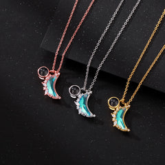 Personalisierte Projektion Kette mit Foto drin im Stein - Leuchtender Mond mit Zirkon eingelegt