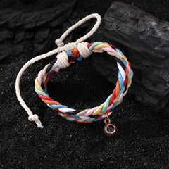 Personalisiertes geflochtenes Kordel Foto Armband – Rundes Projektions Anhänger mit Bild Silber und Foto Schmuck