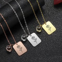 925 Silber Geburtsblume Gravur Projektionskette mit Bild im Stein, Personalisierte Fotogeschenke für Sie Ihn