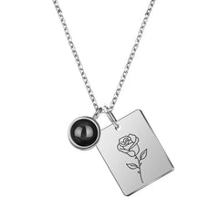 925 Silber Geburtsblume Gravur Projektionskette mit Bild im Stein, Personalisierte Fotogeschenke für Sie Ihn