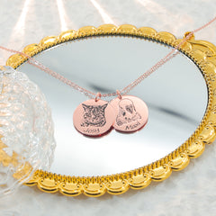 Personalisierte 925 Silber Münzhalskette mit Bild - Skizze Gravur Foto Haustier Kinderzeichnung Fingerabdruck & Name