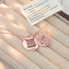 Personalisierte 925 Silber Münzhalskette mit Bild - Skizze Gravur Foto Haustier Kinderzeichnung Fingerabdruck & Name