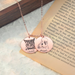 Personalisierte 925 Silber Münzhalskette mit Bild - Skizze Gravur Foto Haustier Kinderzeichnung Fingerabdruck & Name