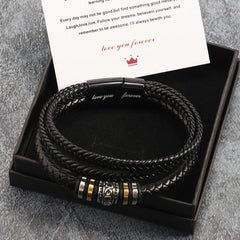 Personalisierte Multitour Geflochtenes Wikinger Leder Armband mit Gravur – Geschenk für Sohn & Enkel mit Grußkarte