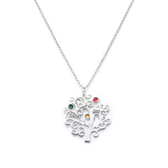 Personalisierte Lebensbaum Namenskette mit Geburtssteinen – 925 Silber, Geschenk für Mama, Oma oder Teammitglieder
