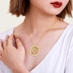 Personalisierte Lebensbaum Ring Namenskette mit Geburtssteinen – 925 Silber, Geschenk für Mama, Oma oder Teammitglieder