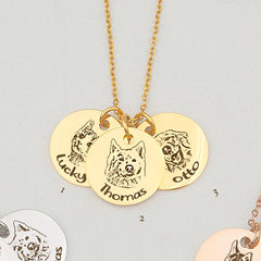 Personalisierte 925 Silber Münzhalskette mit Bild - Skizze Gravur Foto Haustier Kinderzeichnung Fingerabdruck & Name