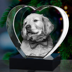 Personalisierter Herz-Kristall mit 3D Foto - Lasergravur Andenken, 3D Glasfoto mit Leuchtsockel Geschenk