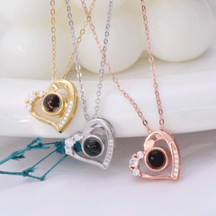 925 Sterling Silber Personalisierte Herz Projektion Kette mit Foto drin im Stein