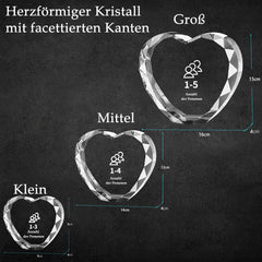 3D Glasfoto mit Leuchtstele - Herzförmiger Mehrfacetten Glasblock mit Lasergravur und LED-Sockel für unvergessliche Erinnerungen