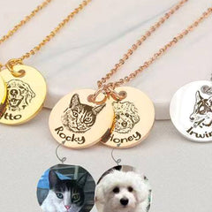 Personalisierte 925 Silber Münzhalskette mit Bild - Skizze Gravur Foto Haustier Kinderzeichnung Fingerabdruck & Name