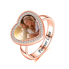 Personalisierter 925 Silber Herzring mit Foto und Gravur - Perfektes Geschenk