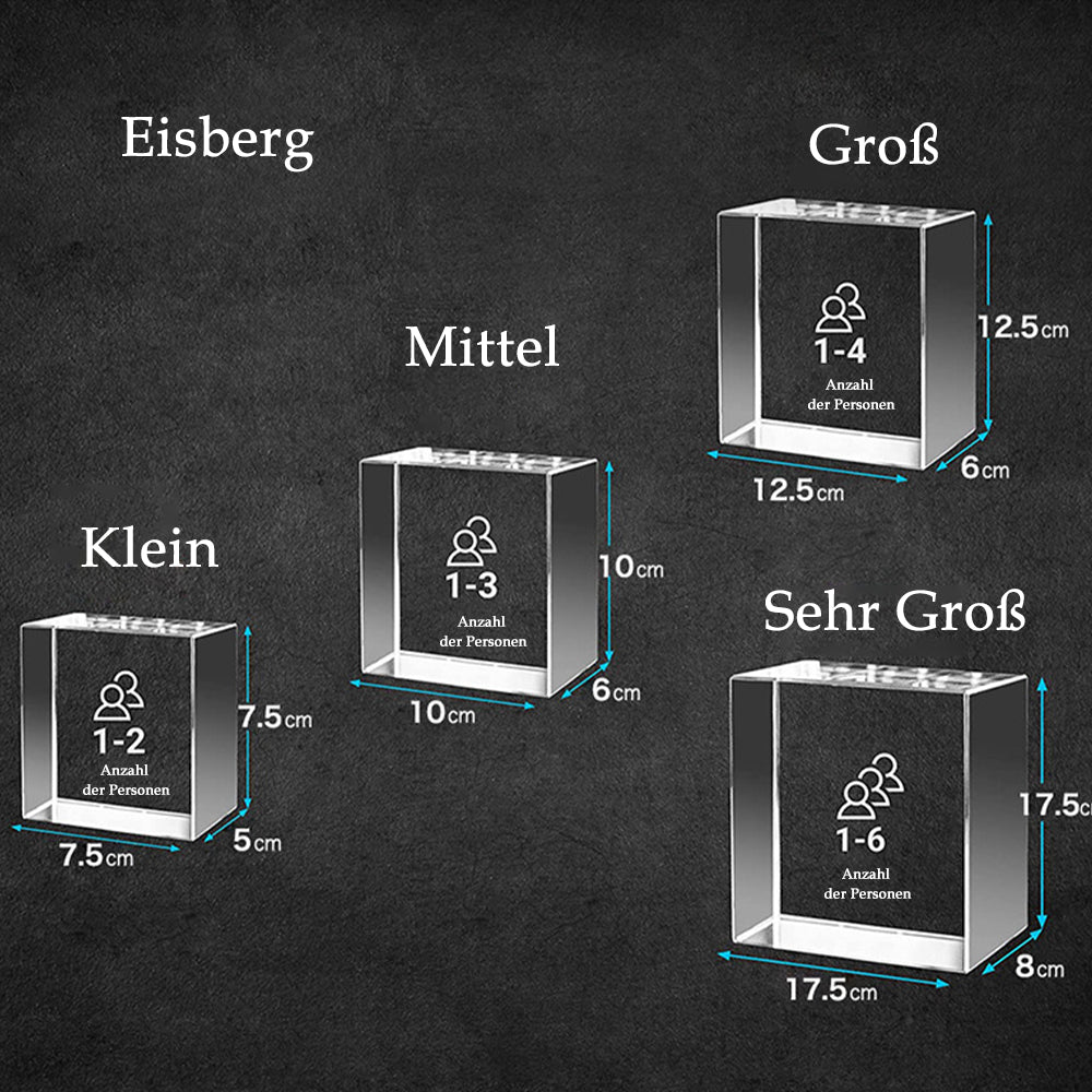 Personalisierter 3D Kristall mit Foto - Rechteckiger Glasblock mit Lasergravur, LED-Leuchtsockel, einzigartiges Geschenk zur Erinnerung und Dekoration