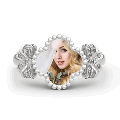 Personalisierter 925 Silber Kleeblatt Schleifen Ring mit Foto und Innengravur - Einzigartiges Erinnerungs Geschenk für sie