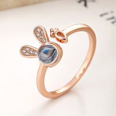 925 Silber Kaninchen Karotte Offener Ring mit Bild im Stein– Fotoprojektion Schmuck Perfekte Geschenk für Sie