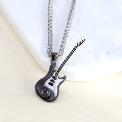 925 Silber E-Gitarren kette mit bild im stein für männer – Personalisierbare Fotogravur, Rock Musik Geschenk für Gitarristen