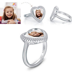 Personalisierter 925 Silber Herz Ring mit Foto und Gravur - Fotogeschenke für Sie