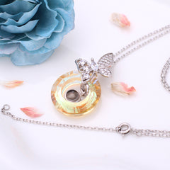 Personalisierte 925 Silber Kette mit Bild im Stein - Schmetterling Kristall Kreis Anhänger,Erinnerungs Geschenke