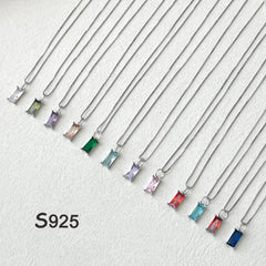 925 SilberPersonalisierte Geburtsstein kette – Minimalistisches funkelndem Zirkonia Rechteck – 12 Farben, stilvoll für jeden Anlass