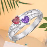 Personalisierter 925 Silber Geburtsstein Doppelter Herzring – Namensgravur & Innengravur, perfekte Geschenk für sie, um Liebe auszudrücken
