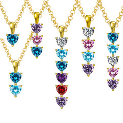 Personalisierte Herzkette mit mehreren Geburtssteinen – Y-förmige Halskette, Herz-zu-Herz-Anhänger