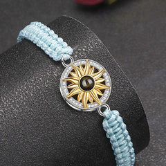 Personalisierte Goldener Sonne Kreis Armband mit Bild im Stein - Verstellbares handgefertigtes Flecht Segeltau Armband Geschenk