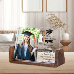 Personalisierter Abschlussbilderrahmen mit Foto & Gravur – Beleuchteter Dekoartikel mit Graduation Hat & Urkunde, Kreatives Abschlussgeschenk