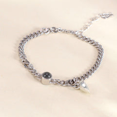 925 Silber Personalisiert Dicke Seitenkette Freundschafts Armband mit Bild Magnetisches Herz – Erinnerungsgeschenk für Paar & BFF