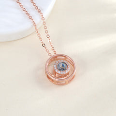 925 Silber Projektionskette – Runder Anhänger mit Bild & Strassperle im Spiral-Design