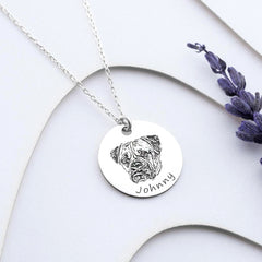 Personalisierte 925 Silber Münzhalskette mit Bild - Skizze Gravur Foto Haustier Kinderzeichnung Fingerabdruck & Name