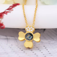 925 Silber Personalisierte Foto Kette mit Bild - Herz Kleeblatt Anhänger mit Projektion, Perfektes Geschenk für Sie