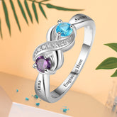 Personalisierter Geburtsstein Unendlichkeitszeichen Ring mit  Namensgravur & Innengravur – Perfektes Geschenk für Mama oder die Liebste