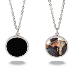 Personalisierte Hitzeaktivierbare Magische Foto Halskette mit verstecktem Bild - Schwarzer Runder, Geschenk für Sie Ihn