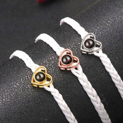 Personalisierbares Herz Foto Armband mit Bild - Handgemachtes Verstellbares Geflochtenes Seil