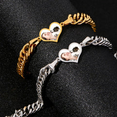 Personalisierte Robuste Seitenkette Schwarzer Herz Armband mit verstecktem Bild - Thermoaktive Foto