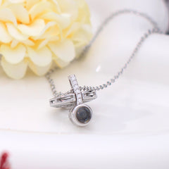 925 Silber Personalisierte Kette mit Bild im Stein - runder Ringanhänger mit Foto Projektion