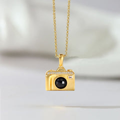925 Silber Personalisierte Foto Medaillon Kette mit Bilder & Text– 3D Kamera Anhänger mit Onyx,Erinnerungs Geschenk für Männer Frauen Partner