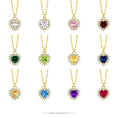 Hochwertige 925 Silber kette vergoldet mit 18K – Herz Anhänger mit Geburtsstein, Modisches und elegantes Schmuckgeschenk