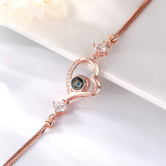 Personalisierte Geneigtem Herz Armband mit Foto Projektion