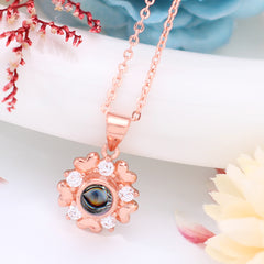 Personalisierte Kette mit Foto drin im Stein- Zirkon Herz Blume Anhänger mit Foto Projektion