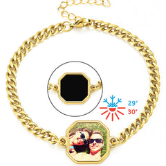 Personalisierte Hitzeaktivierbare Magische Foto Armband mit verstecktem Bild -Schwarzer Quadratischer Anhänger,Perfekte Geschenk für Männer Frauen