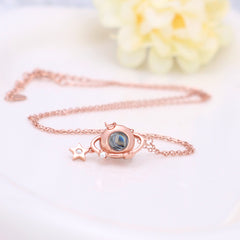 925 Silber Personalisierte Kette mit Foto im Stein - Planeten Anhänger mit Bild, Geschenk für Sie und Weihnachten