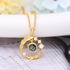 925 Silber Personalisierte Halskette mit Bild im Stein - Feder Kreis Anhängerkette mit Foto Drin