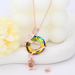 925 Silber Kette mit Bild im Stein - Rose Kristall Anhänger, Personalisierte Erinnerungs Geschenke für sie