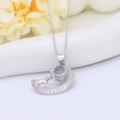 925 Silber Personalisierte Bild Kette mit Foto - Katzen im Mond & Stern Anhänger mit personalisiertem Foto, Perfektes Geschenk für Katzenliebhaber