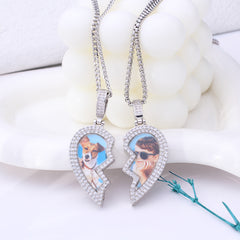 Personalisierte Magnetischer Herz Anhänger, geteilt in zwei Hälften – Foto Kette für Paare Besties